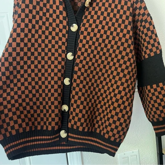 Dressed in LALA Brown Checkered Cardigan - Picture 5 of 8